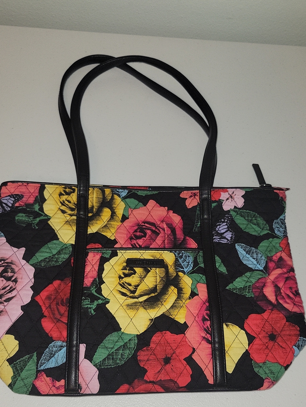Vera Bradley Black Quilted Tote with Vibrant Floral Print